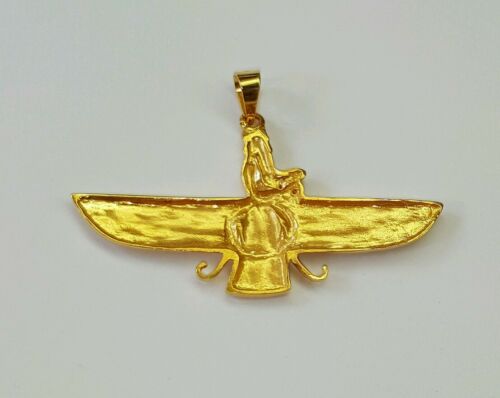 18k yellow gold Farvahar Ahura Mazda Zoroastrian Achaemenid pendant 2"