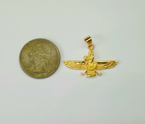 18k yellow gold Farvahar Ahura Mazda Zoroastrian Achaemenid pendant 32mm