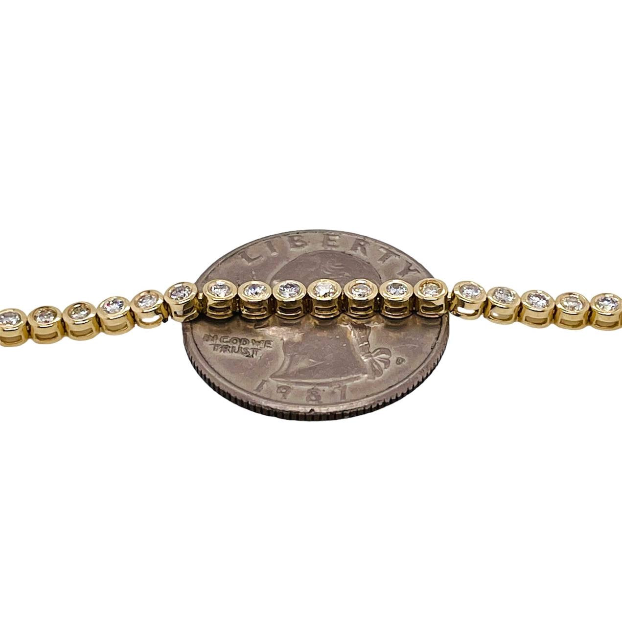 Bezel Set Diamond Tennis Bracelet 14k Yellow Gold 1.73 Ct Natural Round 7"