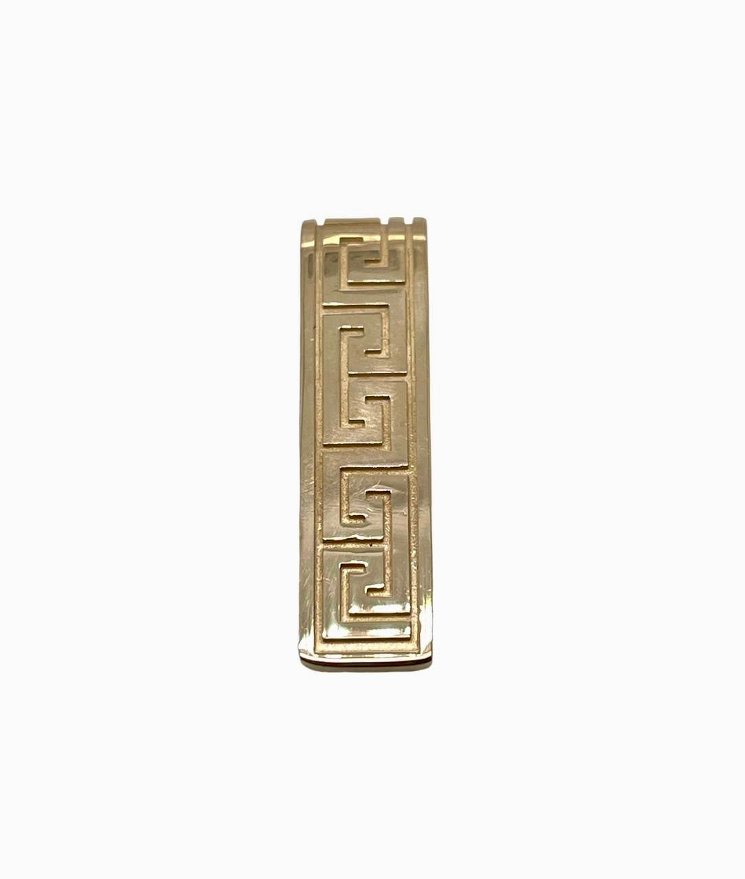 14K Solid Yellow Gold Greek Key Long Bar Pendant 5.7 Grams