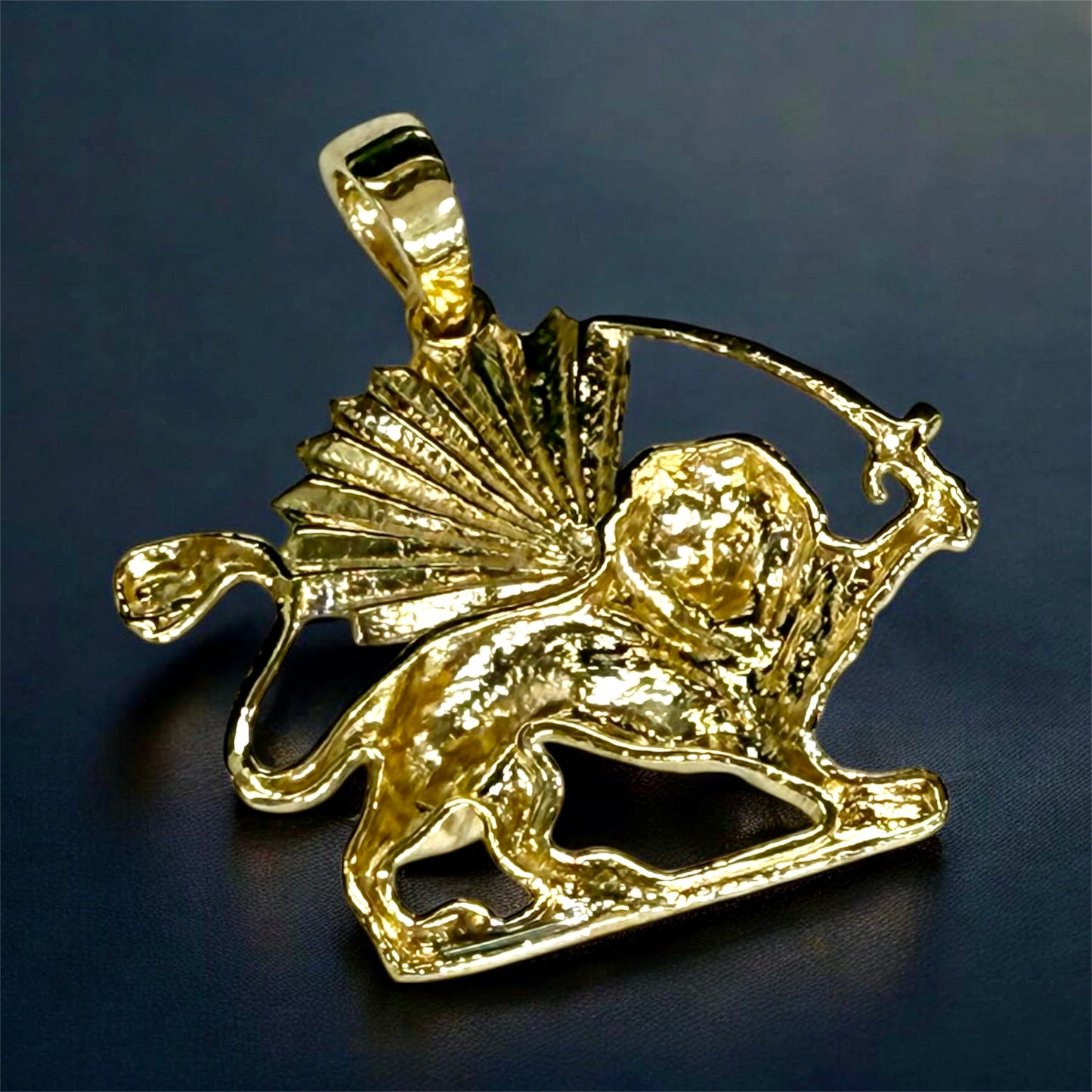 18k solid yellow gold Shir Khorshid Lion & Sun Persian Pahlavi Kingdom pendant High Quality Made in USA