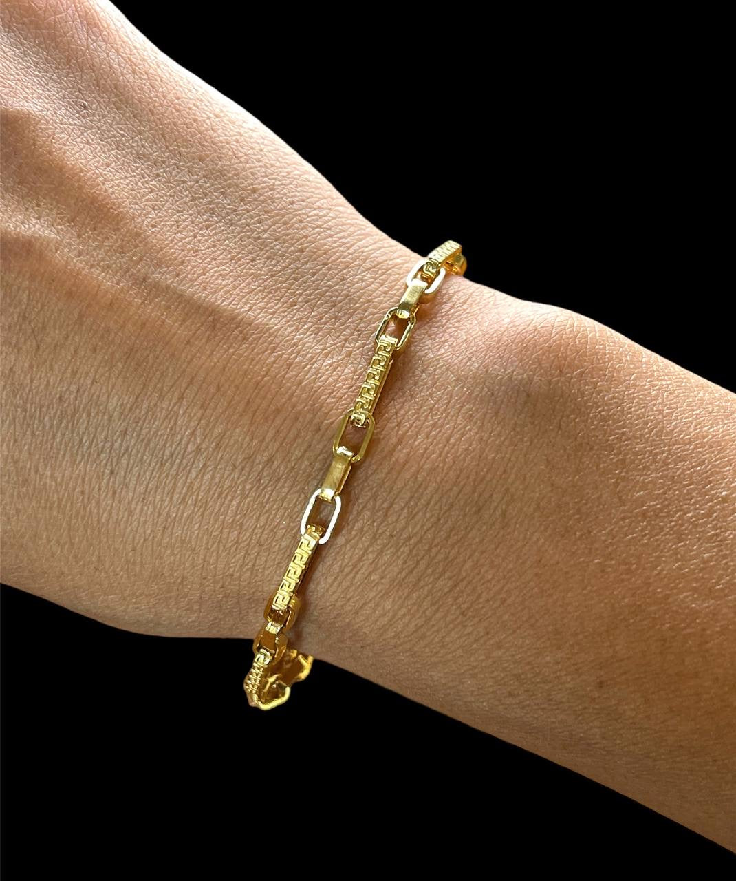 Mens 14k Solid Yellow Gold Greek Key Link Chain Bracelet 4 MM, 8.5" 12.6 grams