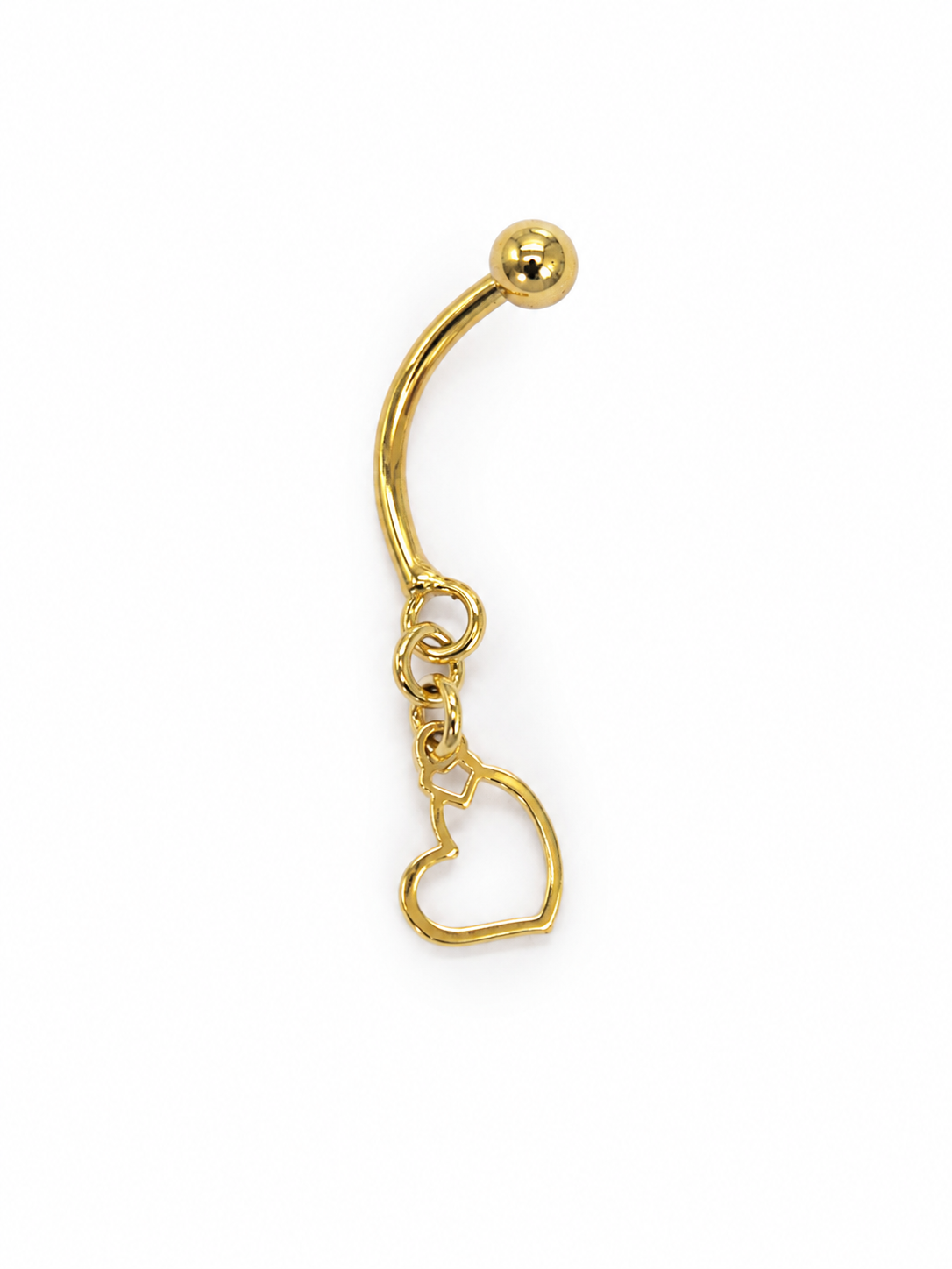 18K Solid Yellow Gold Heart Dangle Belly Button Ring Navel Piercing
