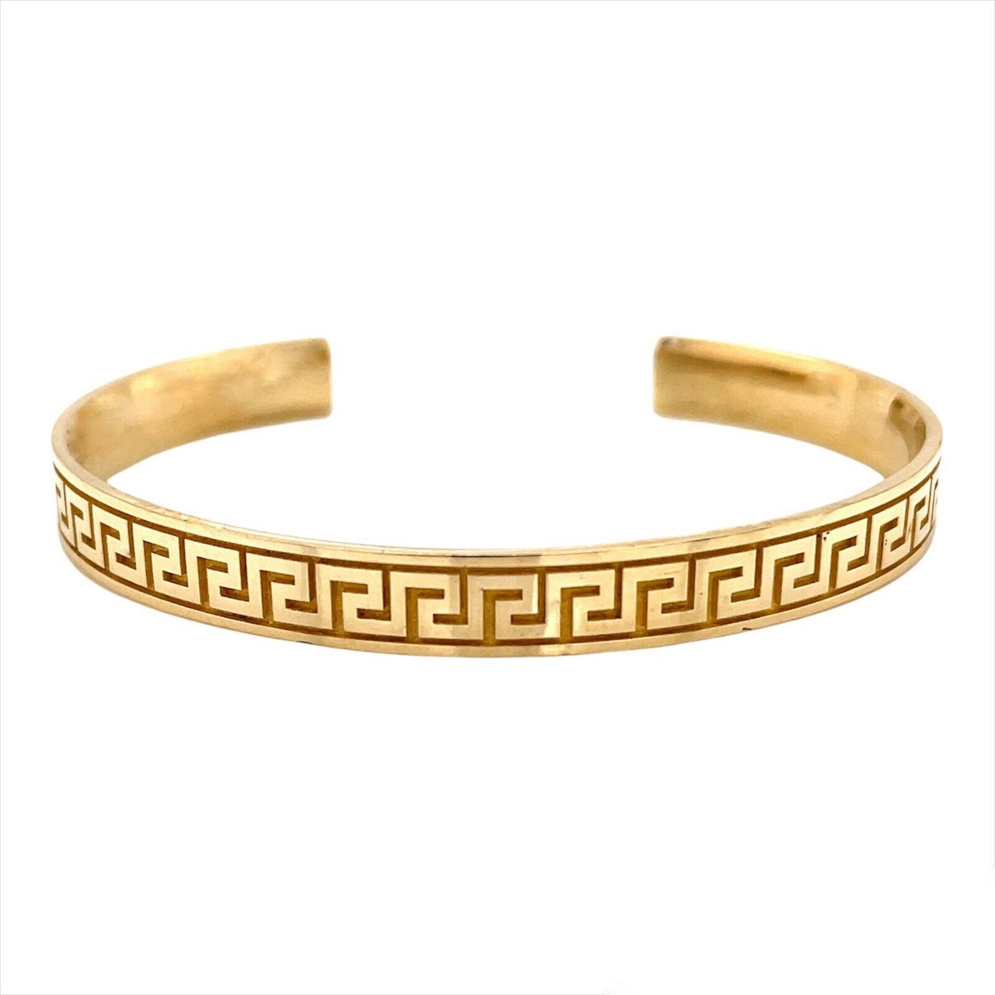 Mens 14K Solid Yellow Gold Greek Key Cuff Bangle Bracelet 22.3 Grams