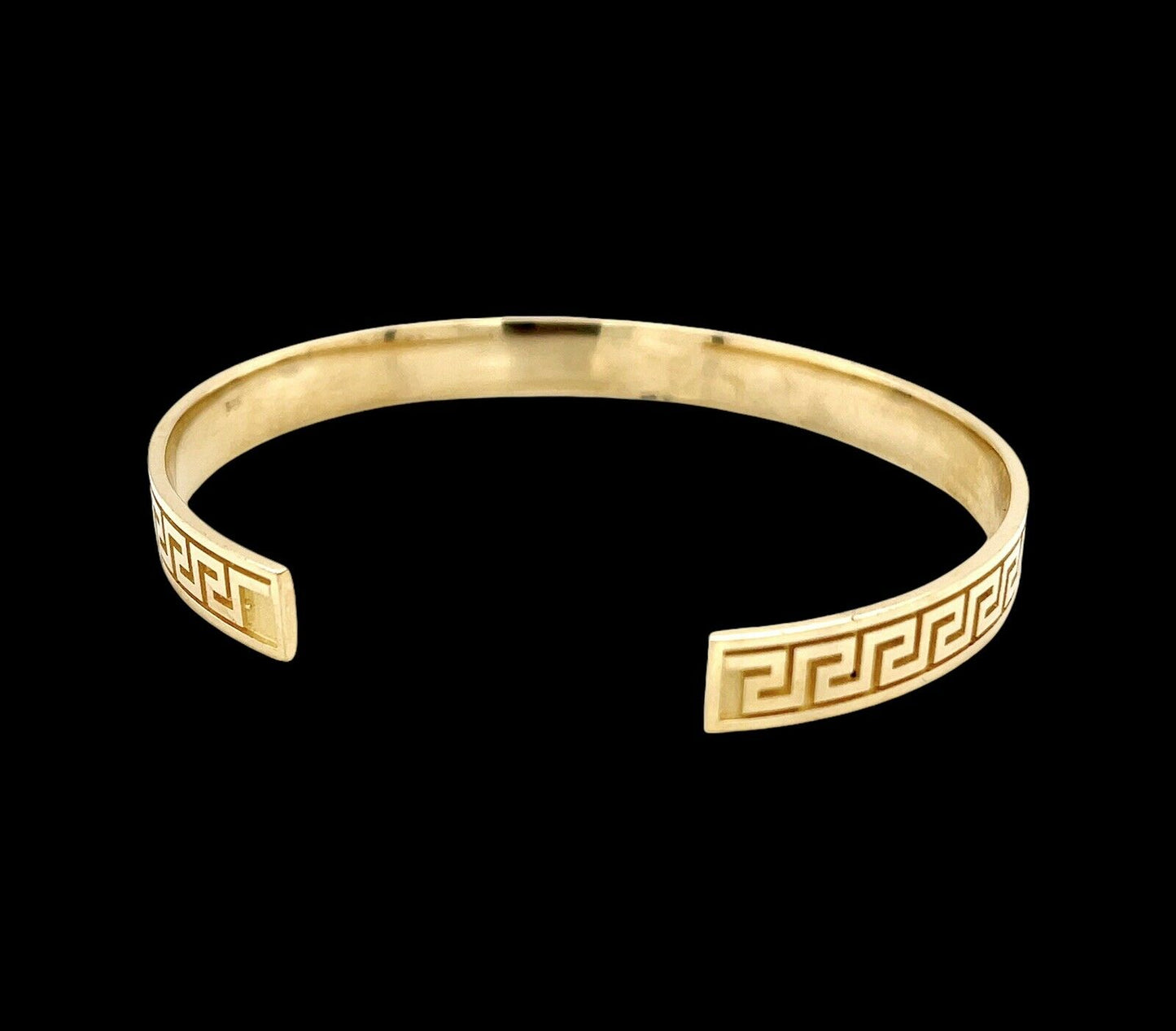 Mens 14K Solid Yellow Gold Greek Key Cuff Bangle Bracelet 22.3 Grams