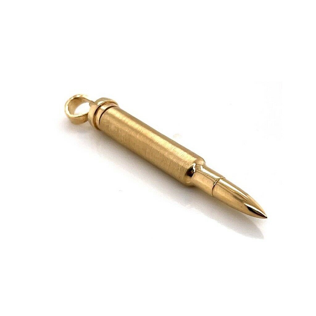 14k Solid Yellow Gold Openable Bullet Mens Pendant Ammunition For Ashes 2 in