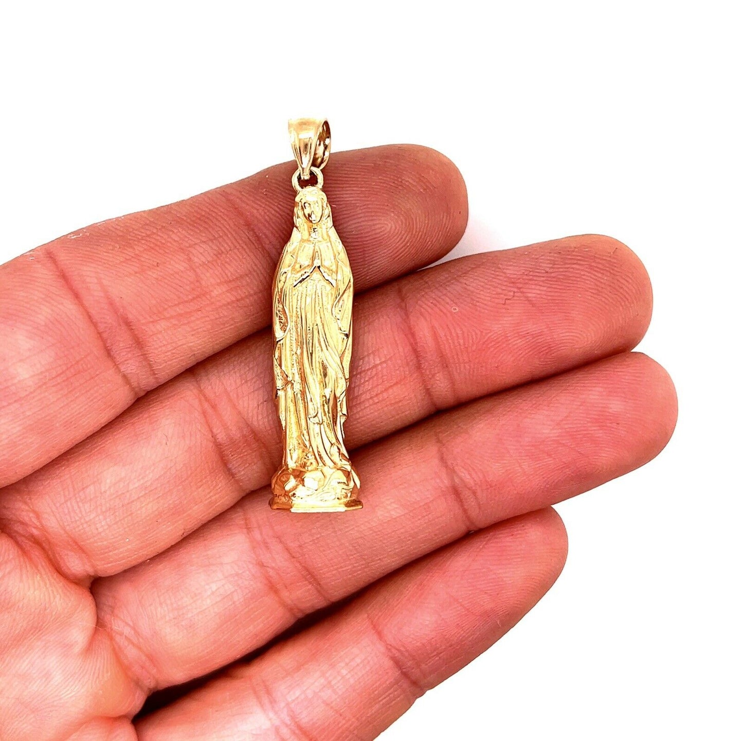 14k Yellow Gold 3D Statue Virgin Mary Mens Pendant, 9.2 Grams 1.46"