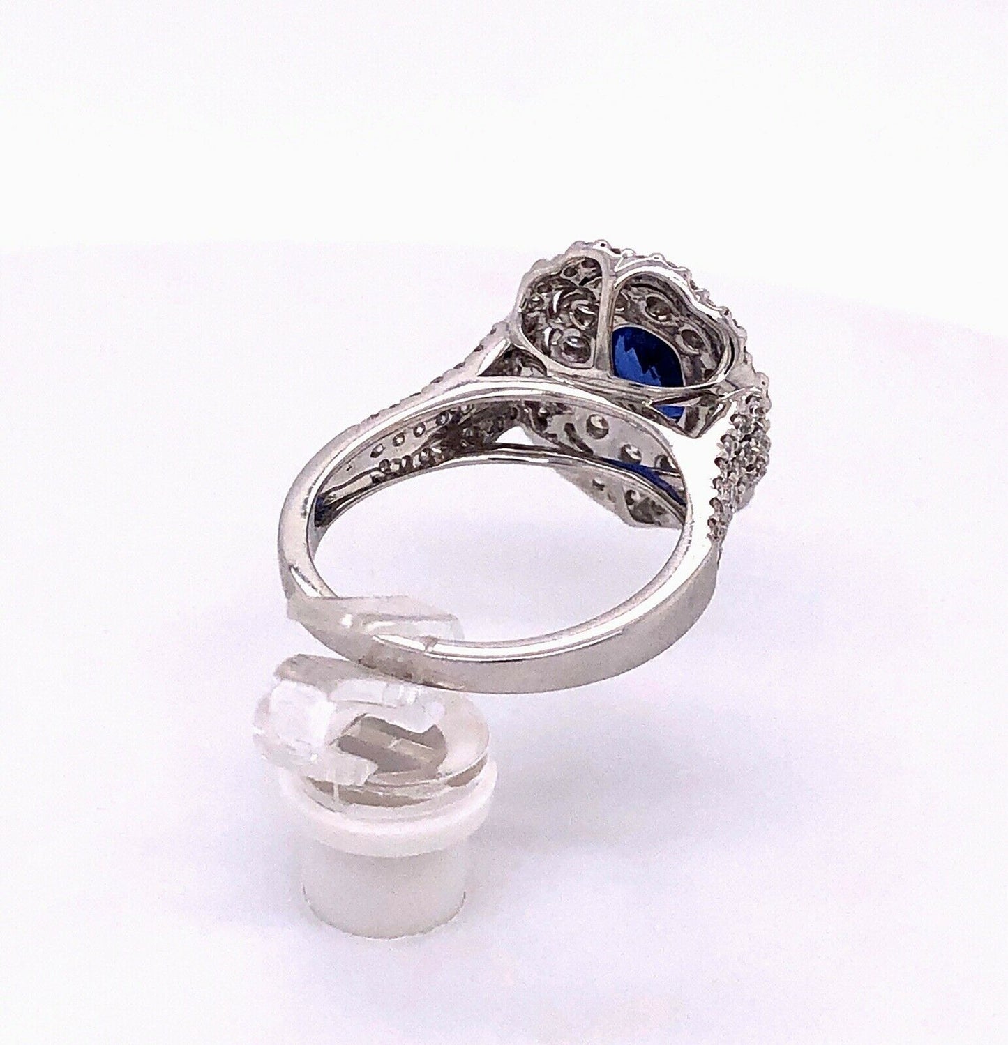 18k White Gold 3.52 TCW Blue Sapphire and Diamond Double Halo Ring VS1-2, G