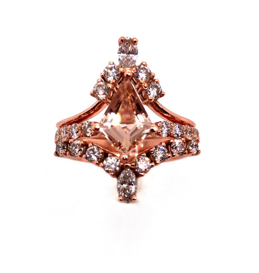 Engagement Ring 14k Rose Gold Kite Cut Morganite Ring Anniversary Bridal Set