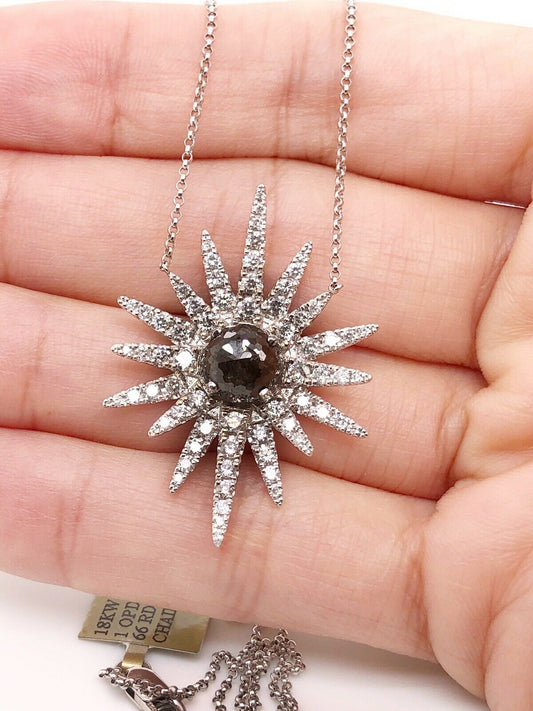 18k White Gold 4.56 TCW Natural Diamond Sun Necklace