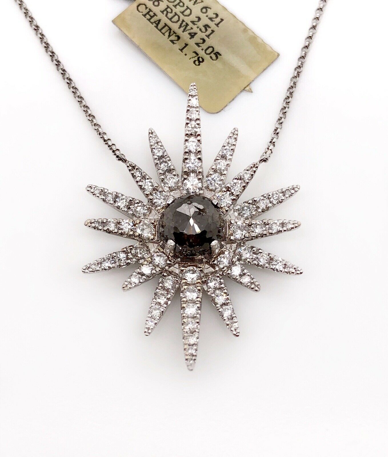 18k White Gold 4.56 TCW Natural Diamond Sun Necklace