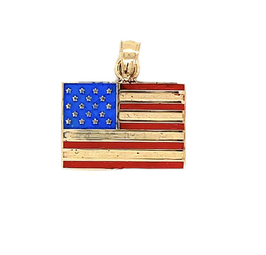 14k Yellow Gold Enameled United States Flag Pendant