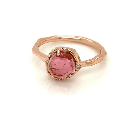 Custom 14k Rose Gold 2.16 Ct Natural Diamond & Special Cut Pink Tourmaline Ring