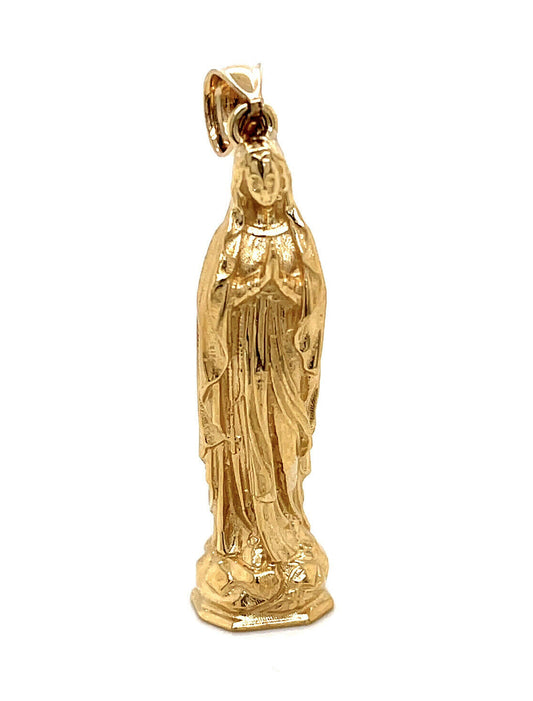 14k Yellow Gold 3D Statue Virgin Mary Mens Pendant, 9.2 Grams 1.46"