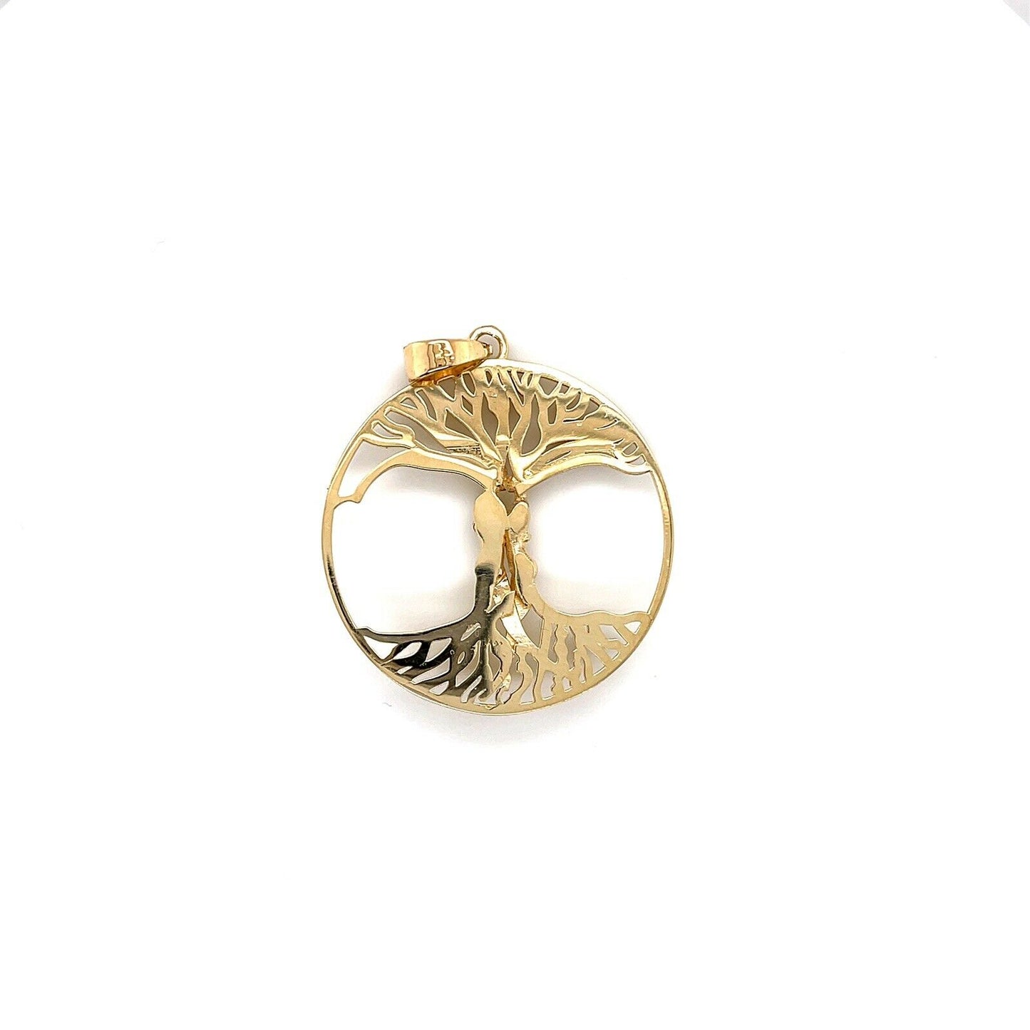 14K Solid Yellow Gold Tree of Life kissing couple Round Pendant