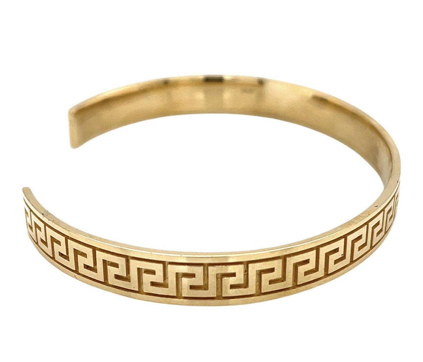 Mens 14K Solid Yellow Gold Greek Key Cuff Bangle Bracelet 22.3 Grams