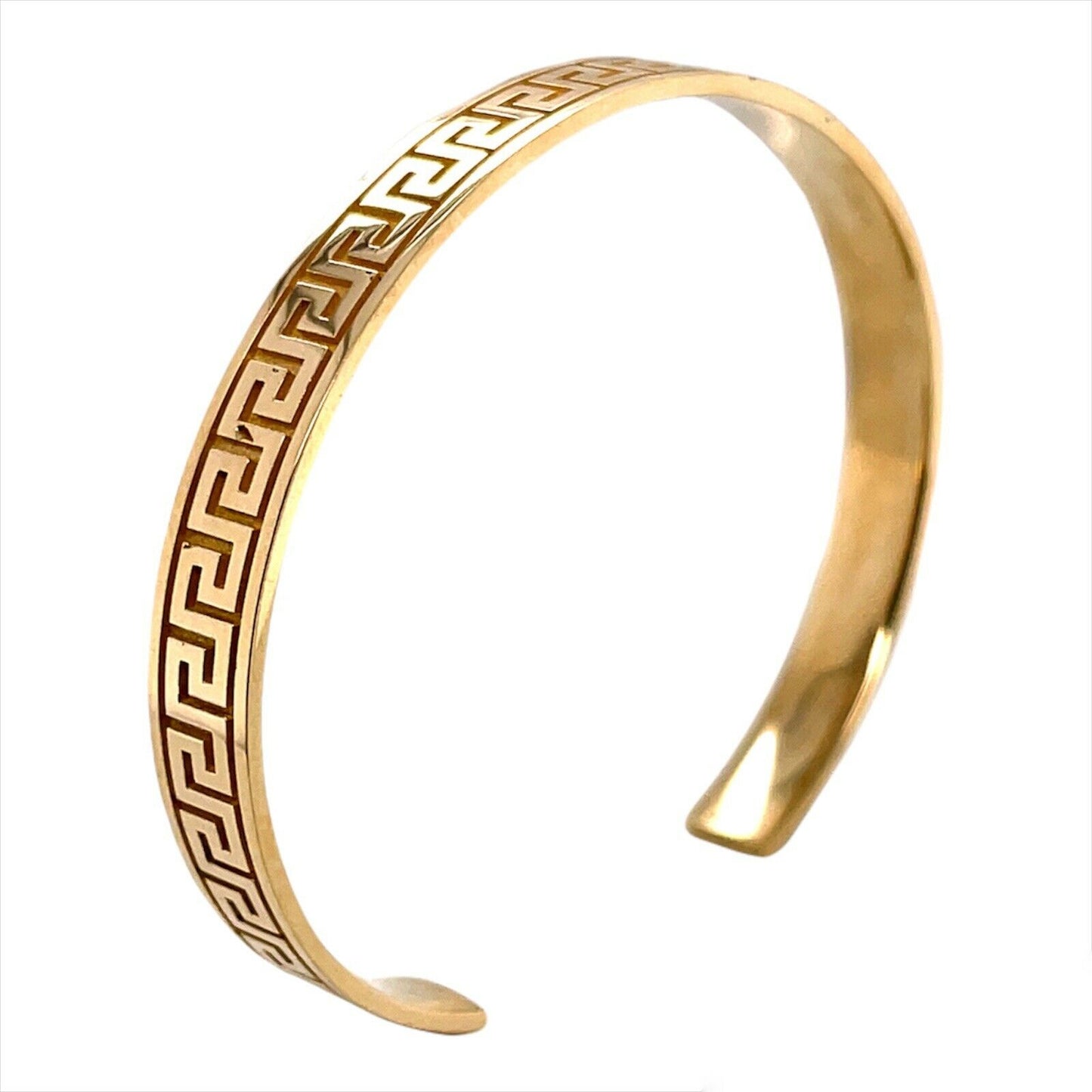 Mens 14K Solid Yellow Gold Greek Key Cuff Bangle Bracelet 22.3 Grams