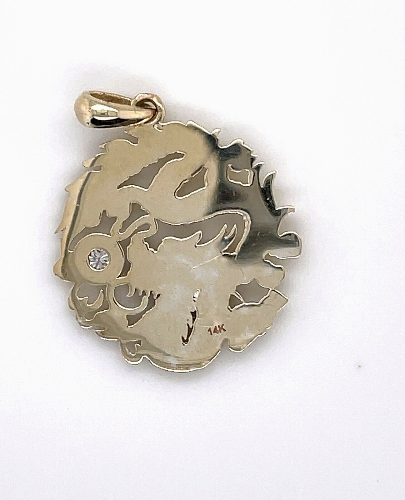 Mens 14K Solid Yellow Gold Natural Diamond Dragon Charm Pendant 0.87"