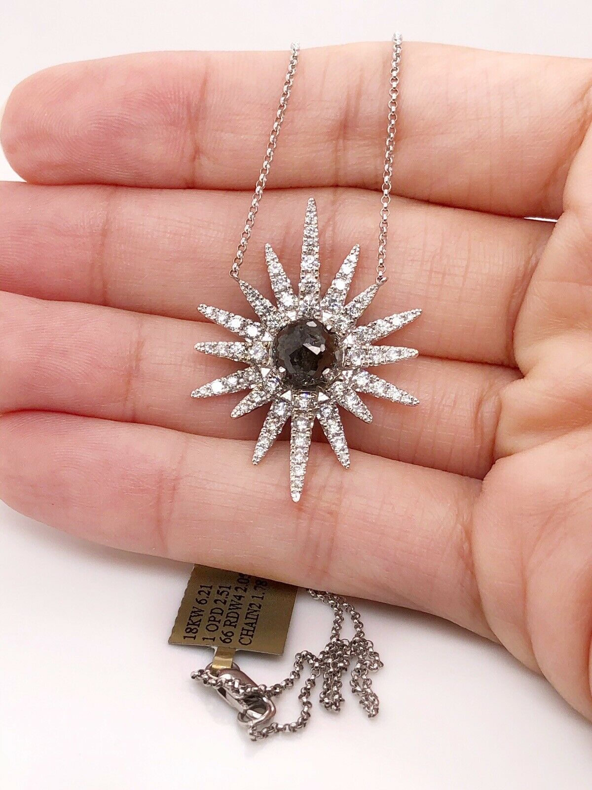 18k White Gold 4.56 TCW Natural Diamond Sun Necklace