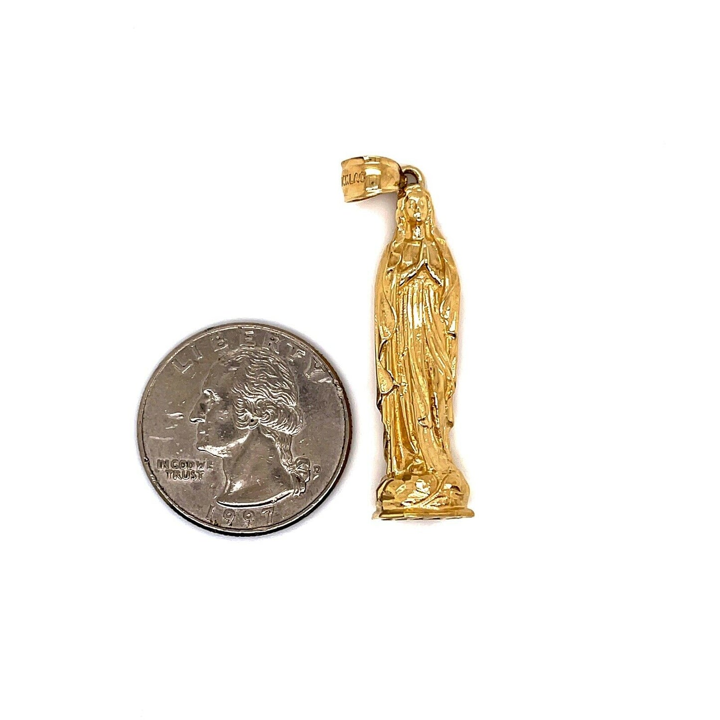 14k Yellow Gold 3D Statue Virgin Mary Mens Pendant, 9.2 Grams 1.46"