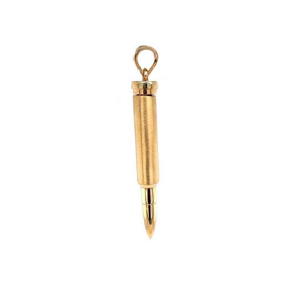 14k Solid Yellow Gold Openable Bullet Mens Pendant Ammunition For Ashes 2 in