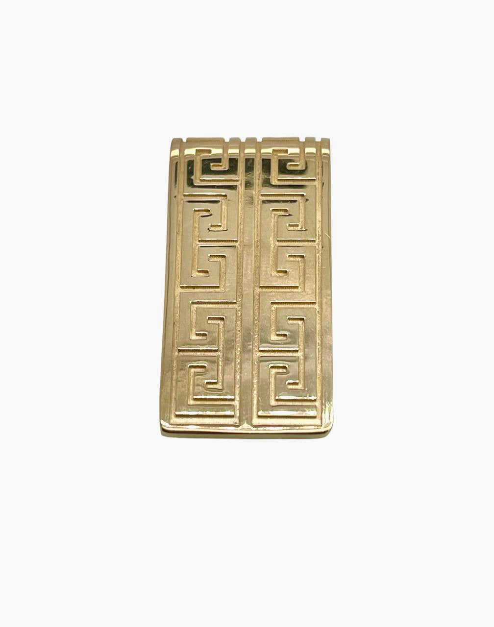 14K Solid Yellow Gold Greek Key Long Bar Pendant 10.7 Grams