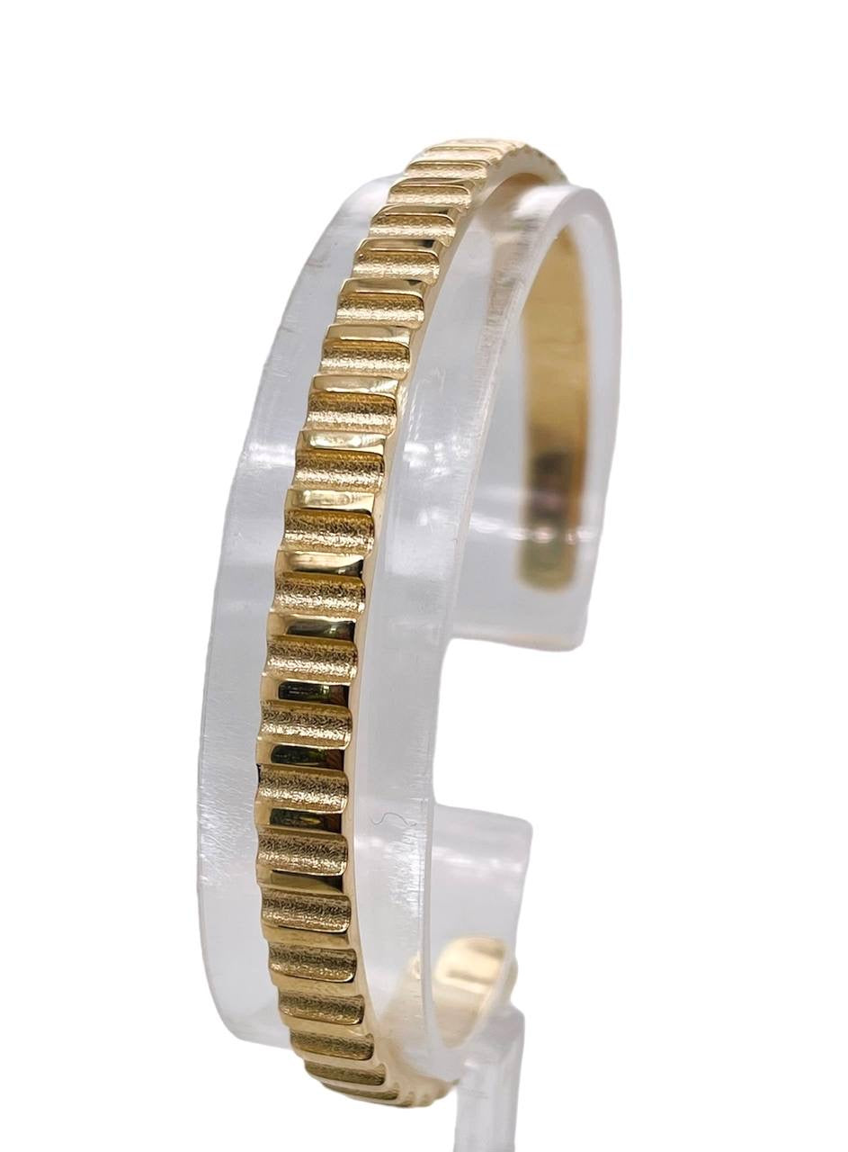 Mens 14K Solid Yellow Gold Fluted Cuff Bangle Bracelet 21.8 Grams