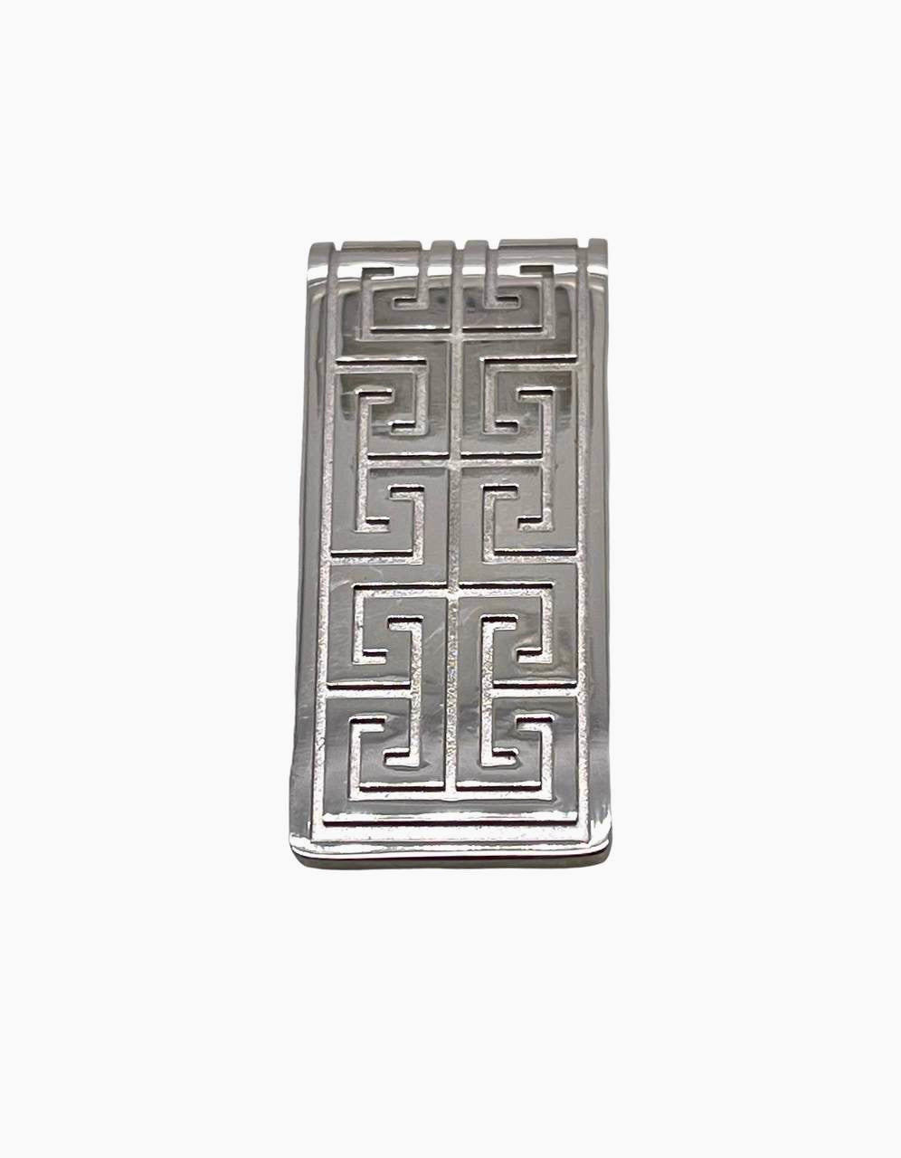 14K Solid White Gold Greek Key Long Bar Pendant 9.8 Grams