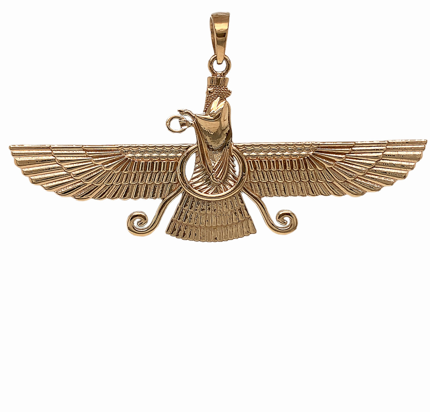 18k Solid yellow gold Farvahar Ahura Mazda Zoroastrian Achaemenid Pendant 2.83"