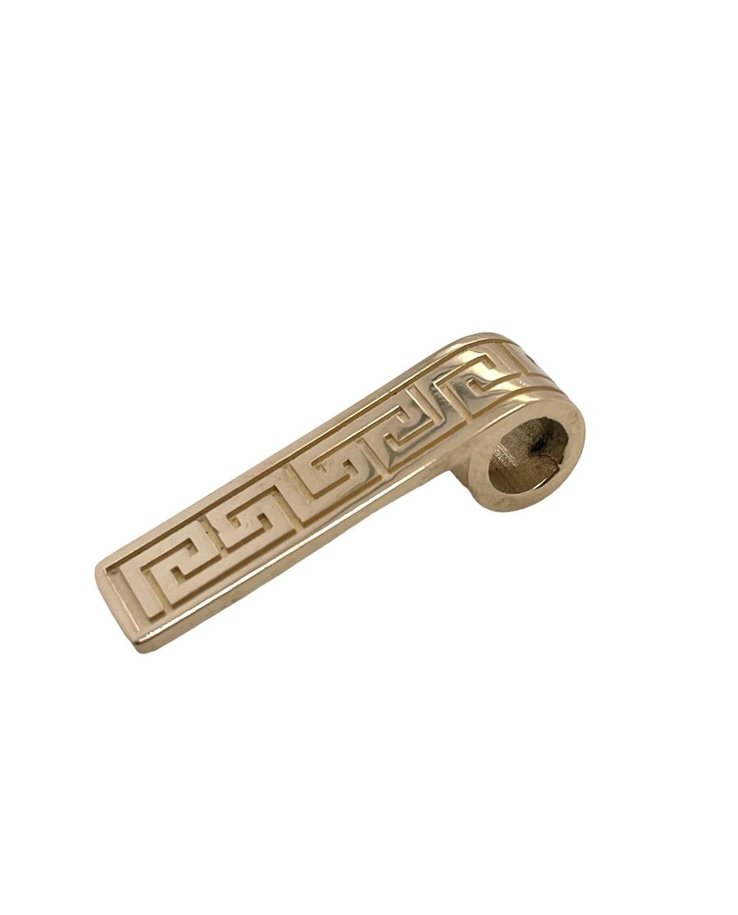 14K Solid Yellow Gold Greek Key Long Bar Pendant 5.7 Grams