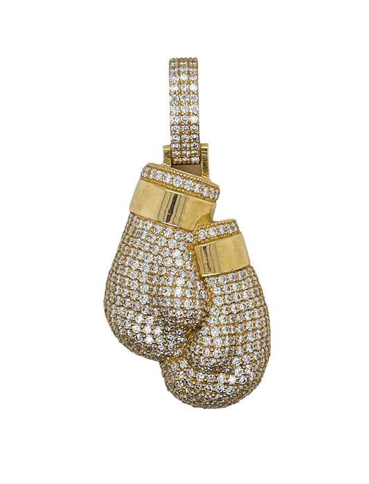 Mens 14k Solid Yellow Gold 5 TCW Natural Diamond Boxing Gloves Pendant VS2