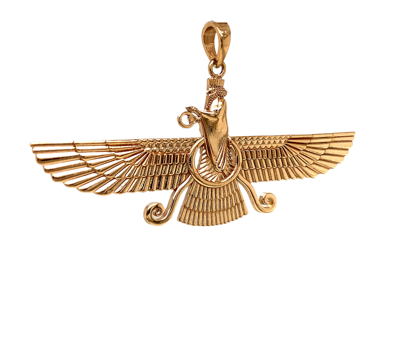 18k Solid yellow gold Farvahar Ahura Mazda Zoroastrian Achaemenid Pendant 2.83"