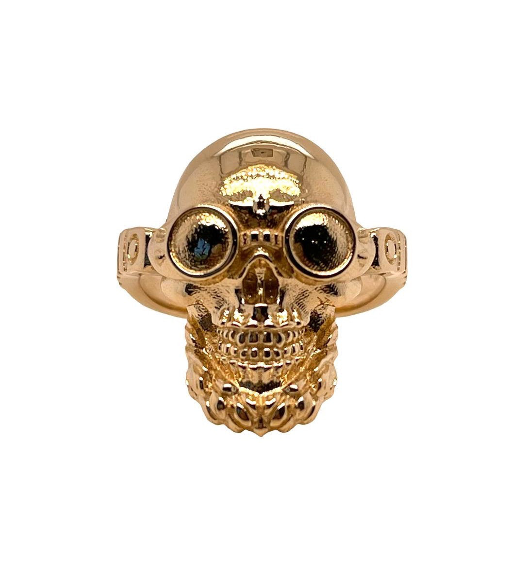 Copy of 14k Solid Yellow Gold Ride to Death Skull Men's Bikers Ring 9.8 Grams