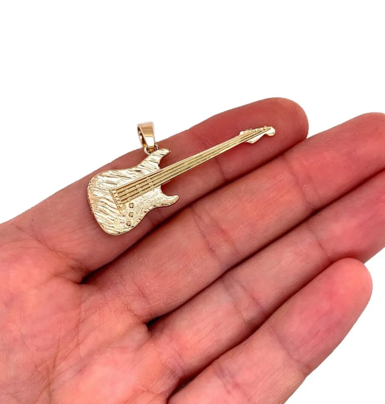 Mens 14k Solid Yellow Gold Stratocaster Guitar Pendant 8.3 Grams 2"