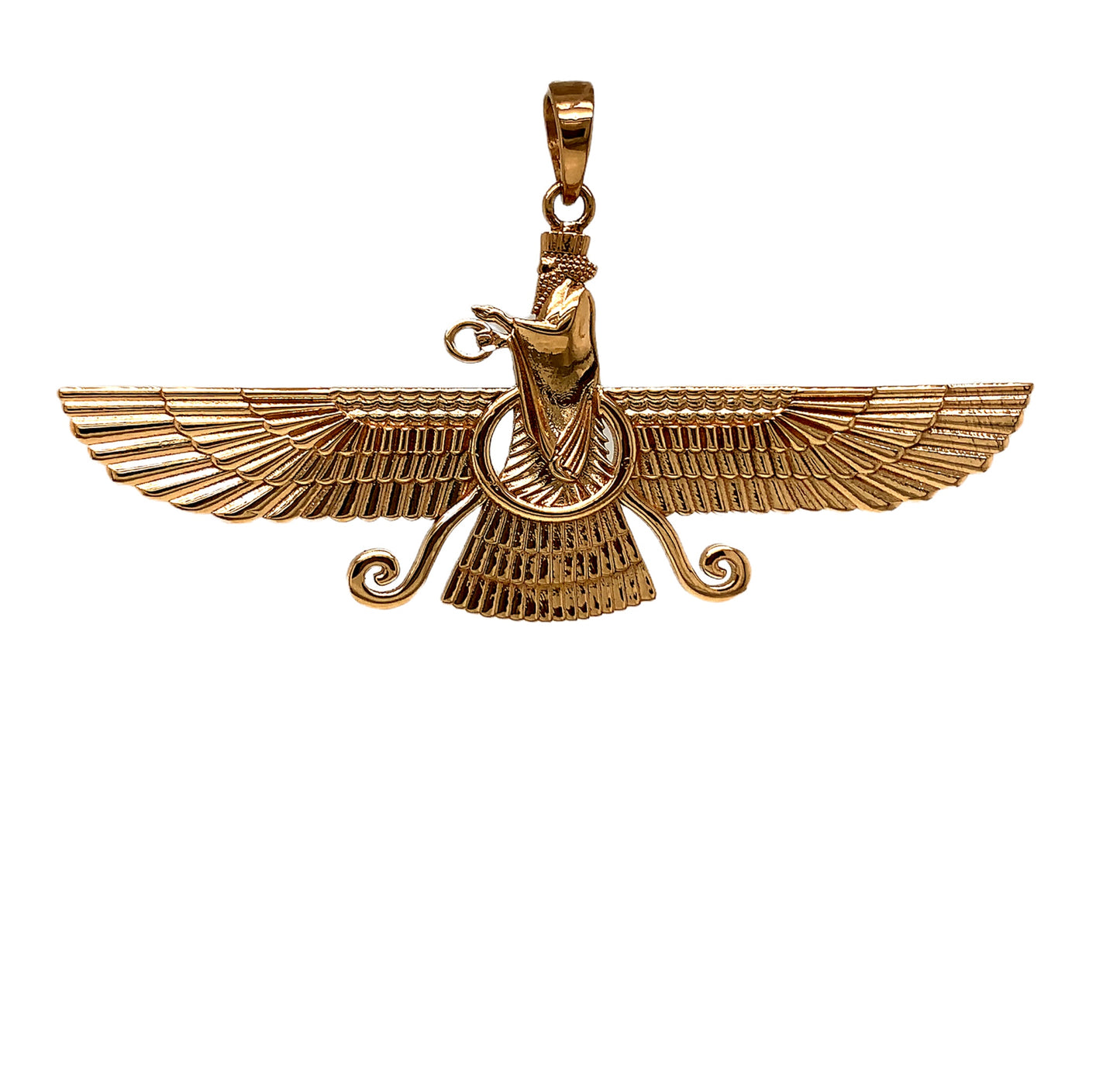 18k Solid yellow gold Farvahar Ahura Mazda Zoroastrian Achaemenid Pendant 2.83"