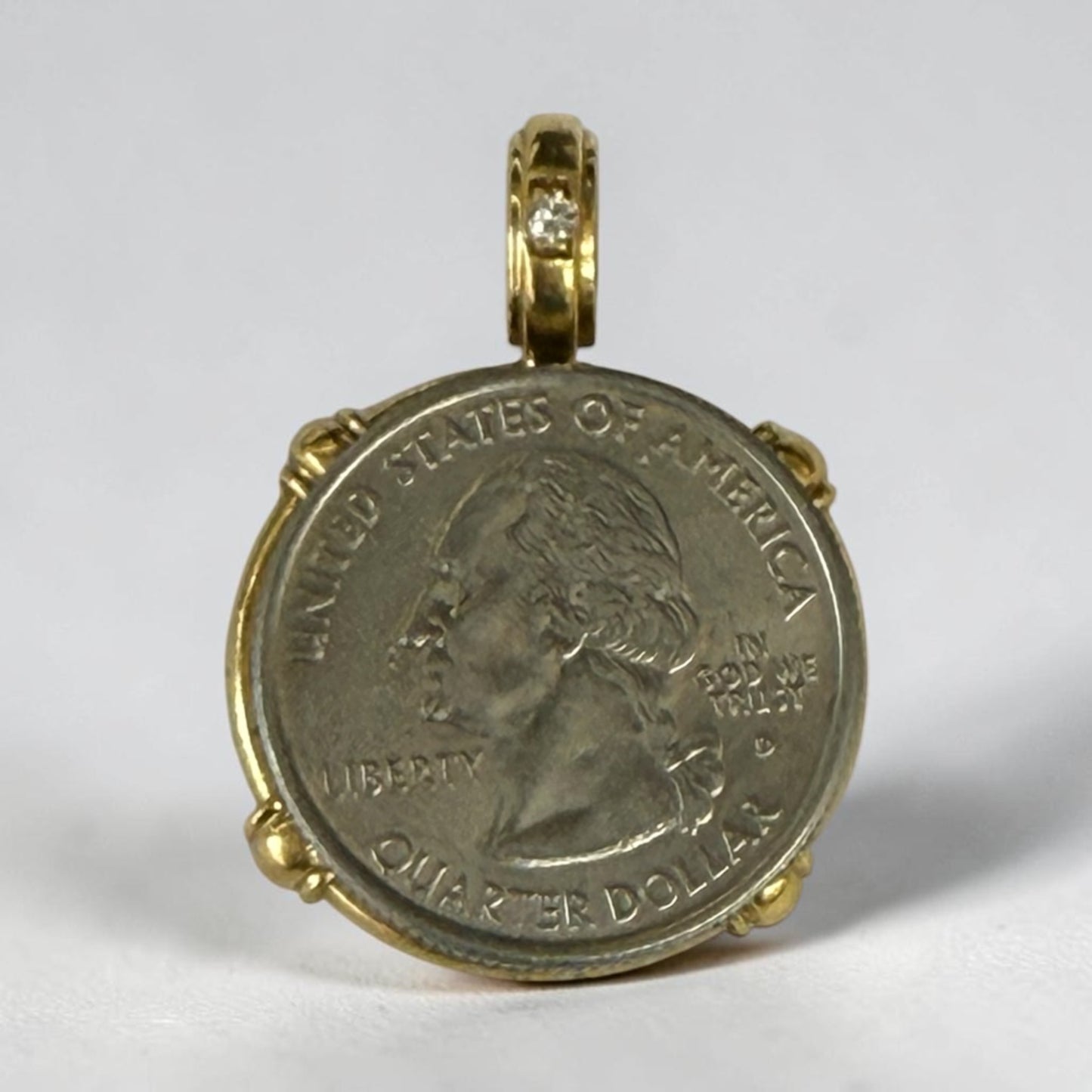 1764 Dutch Gold Ducat Pendant in 18K Gold Bezel with Natural Diamond Bail