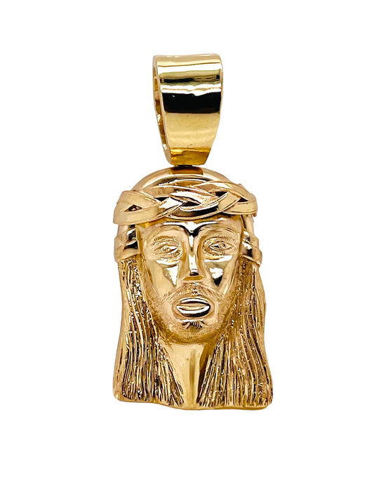 14K Solid Yellow Gold Jesus Head Face Pendant 1.42 in 27 grams