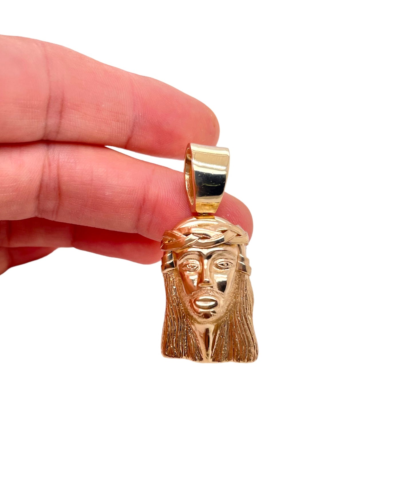 14K Solid Yellow Gold Jesus Head Face Pendant 1.42 in 27 grams