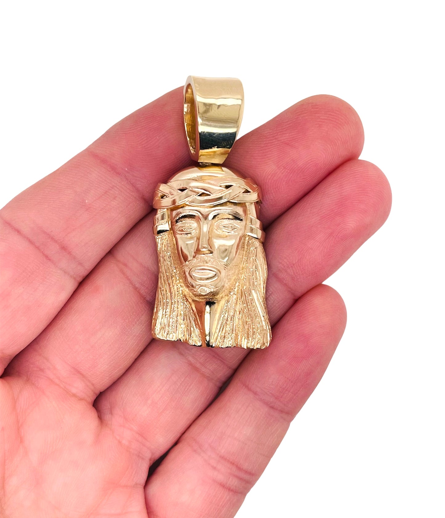 14K Solid Yellow Gold Jesus Head Face Pendant 1.42 in 27 grams