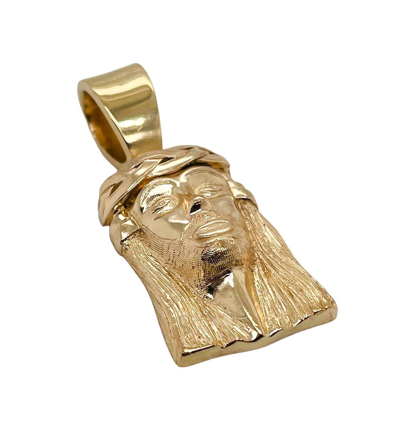 14K Solid Yellow Gold Jesus Head Face Pendant 1.42 in 27 grams