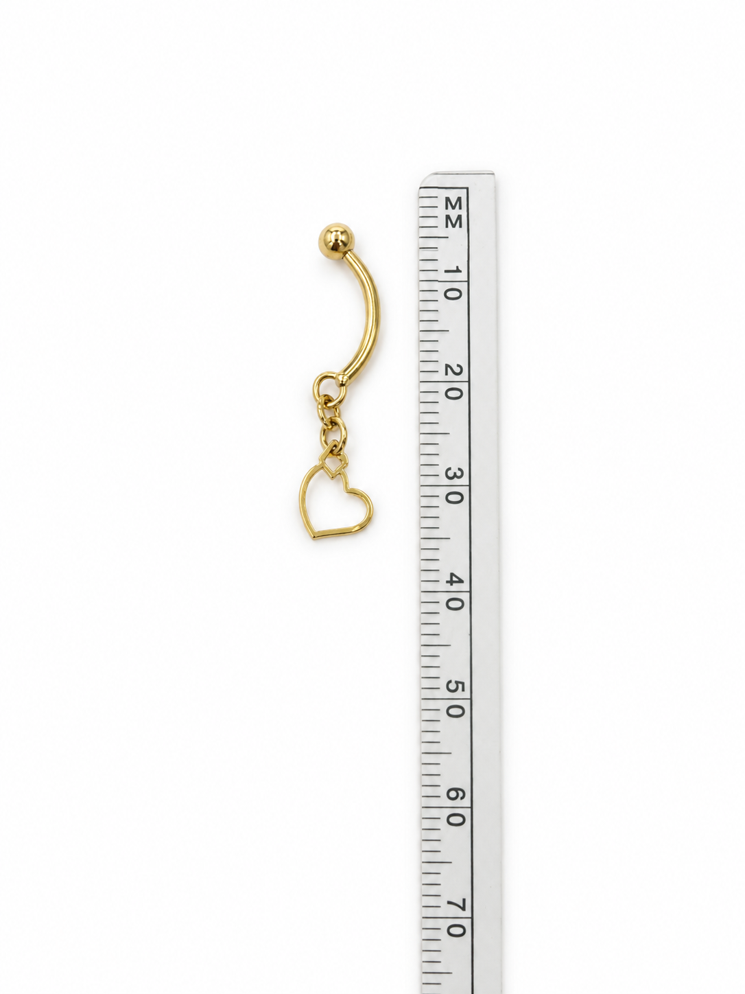 18K Solid Yellow Gold Heart Dangle Belly Button Ring Navel Piercing