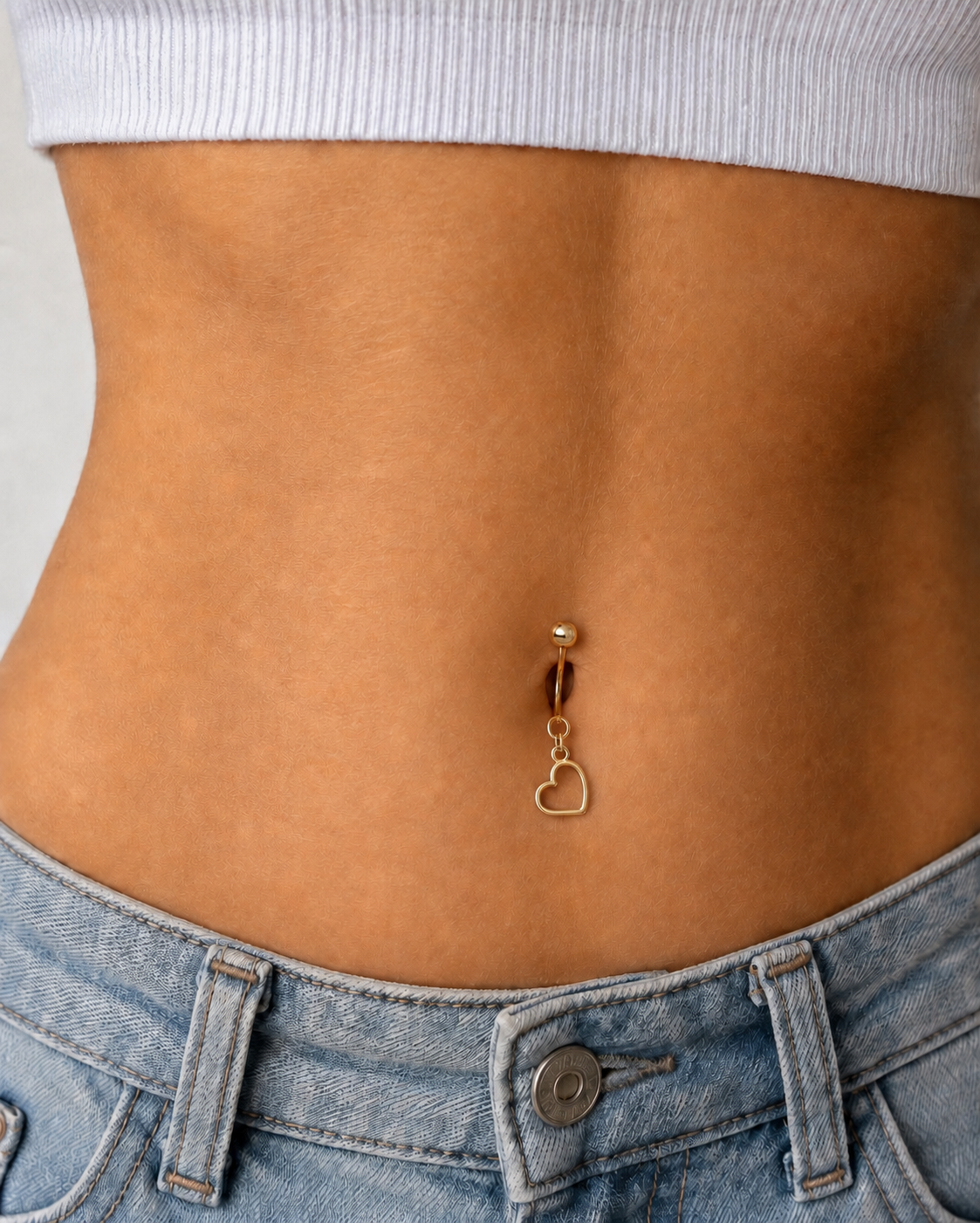 18K Solid Yellow Gold Heart Dangle Belly Button Ring Navel Piercing