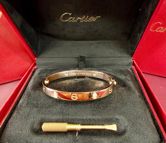 Cartier Love Bracelet 4 Diamonds 18k Rose Gold Size 17