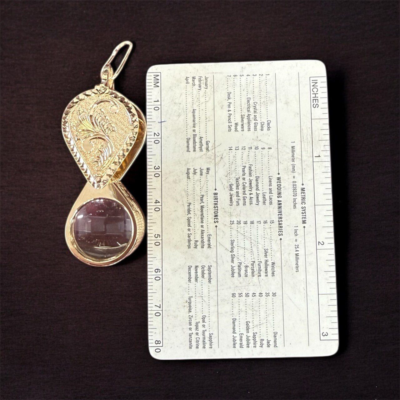 Solid 14K Gold Kassoy 18mm 10X Jewelers Loupe Fancy Engraved Pendant Full Size