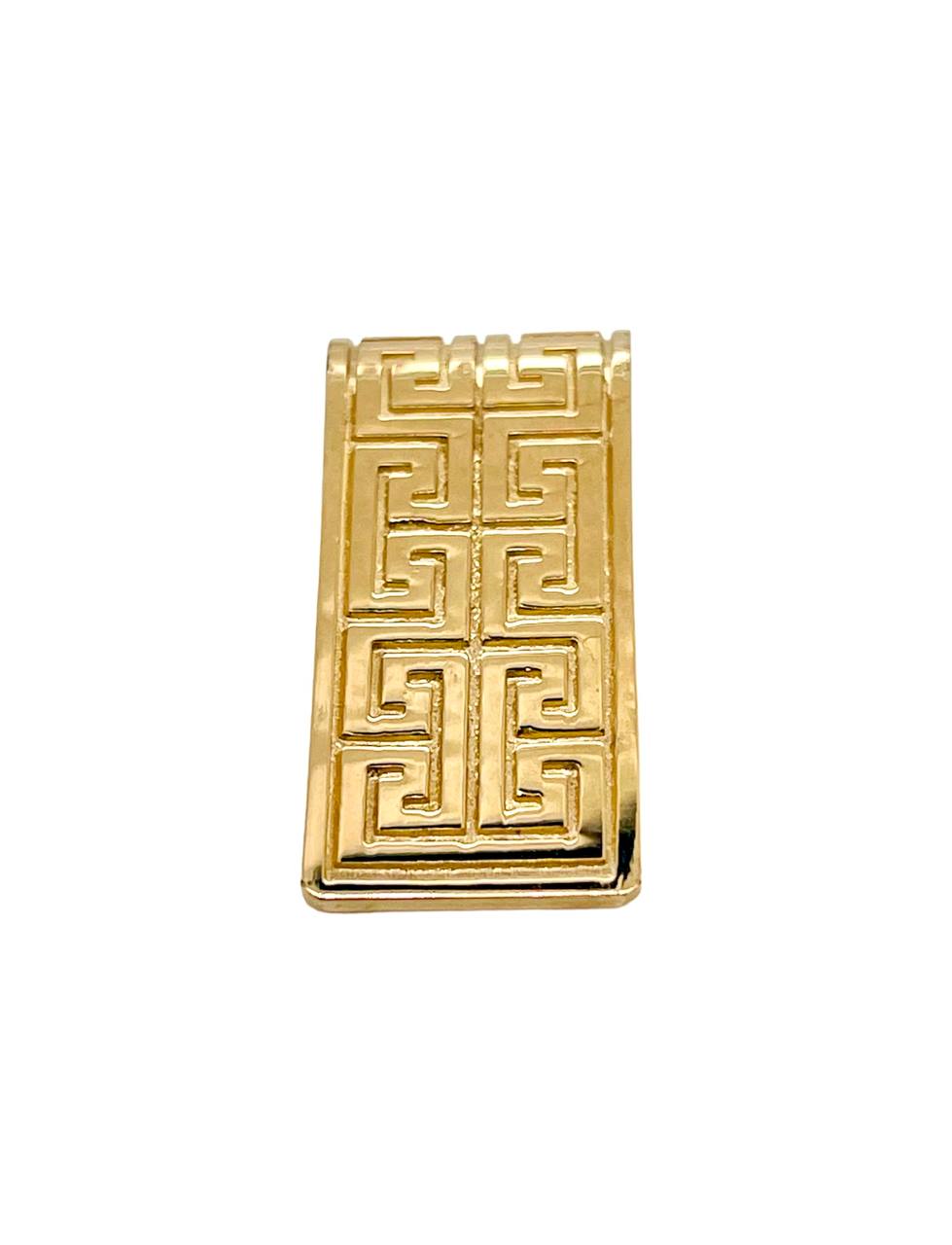 14K Solid Yellow Gold Greek Key Long Bar Pendant 9.2 Grams