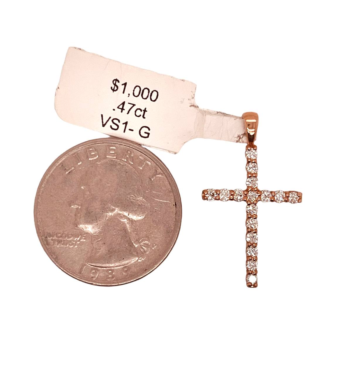 14k Rose Gold 0.47 Ct Natural Diamond Cross Pendant 1 in