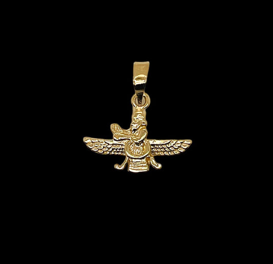 18k Yellow Gold Farvahar Ahura Zoroastrian Achaemenid Pendant  18 mm