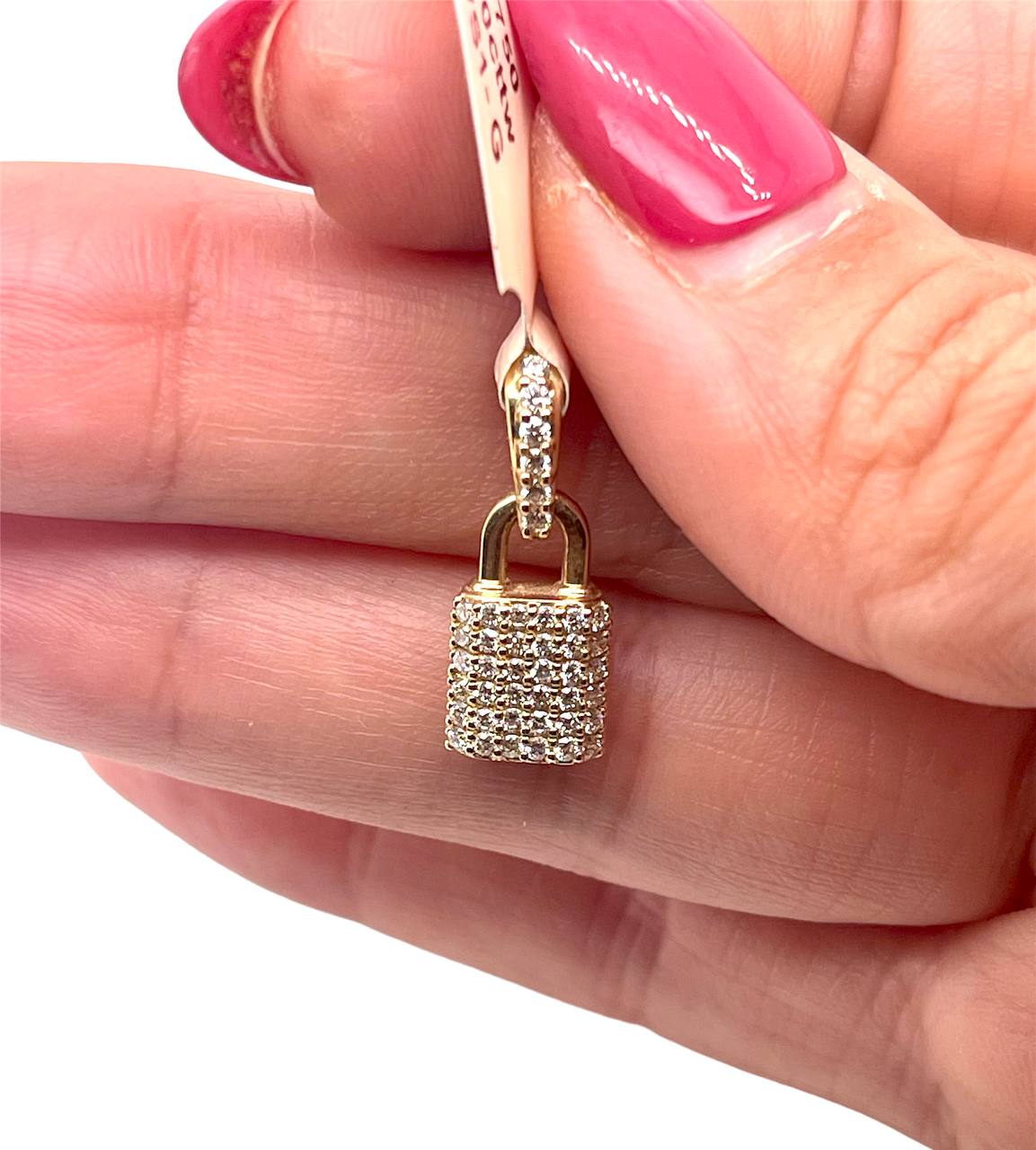 14K Solid Yellow Gold 0.50 TCW Natural Diamond Padlock Charm Pendant