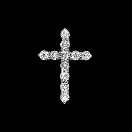 14k White Gold 1.32 Ct Natural Diamond Cross Pendant 1 in