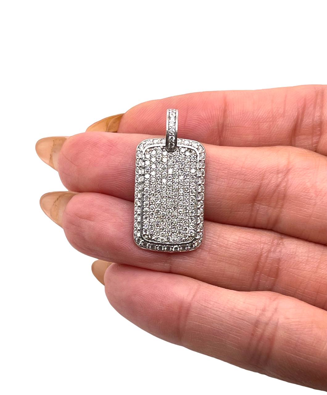 Mens 14K Solid White Gold Natural Diamond Dog Tag Charm Pendant (Copy)